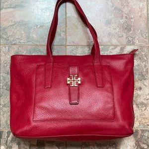 Tory Burch red leather tote bag